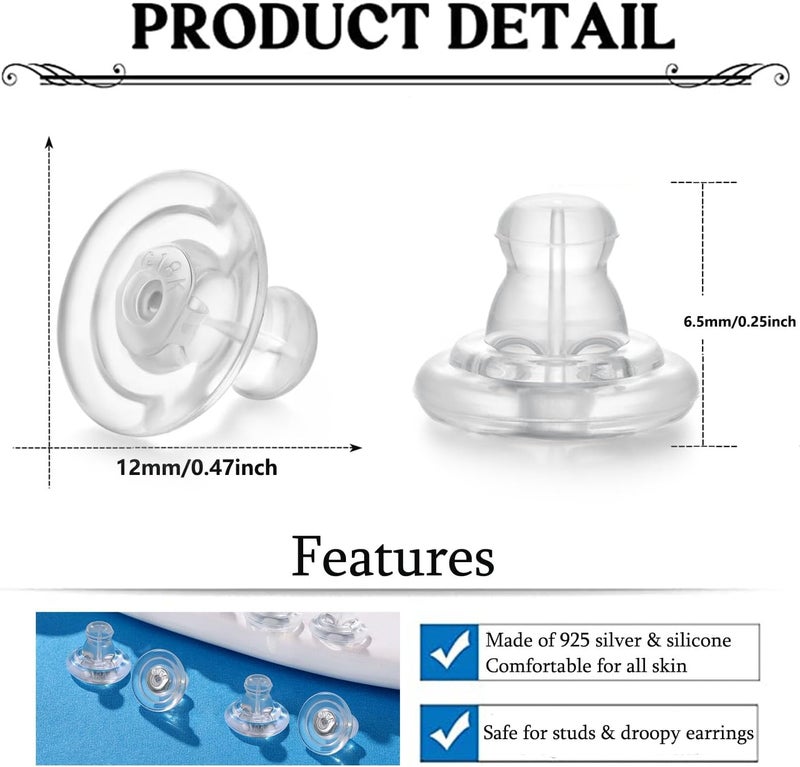 Moconar 14K Gold Silicone Earring Backs Replacements,Locking Secure Earring Backs for Studs/Droopy Ears,No-Irritate Hypoallergenice Soft Clear Earring Backs for Diamond Earrings（4 Silver+2 Gold - Image 4